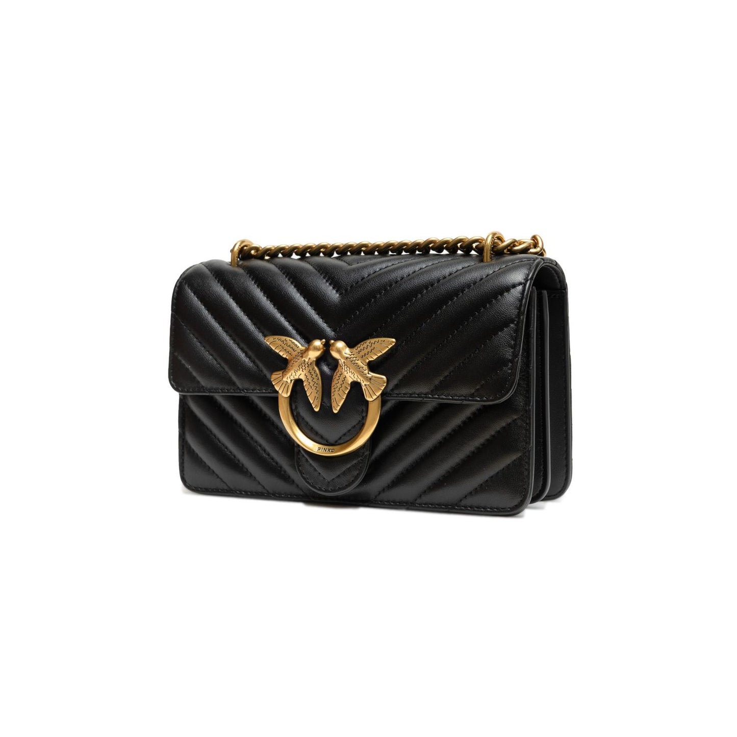 PINKO Black Leather Love One Mini Shoulder Bag