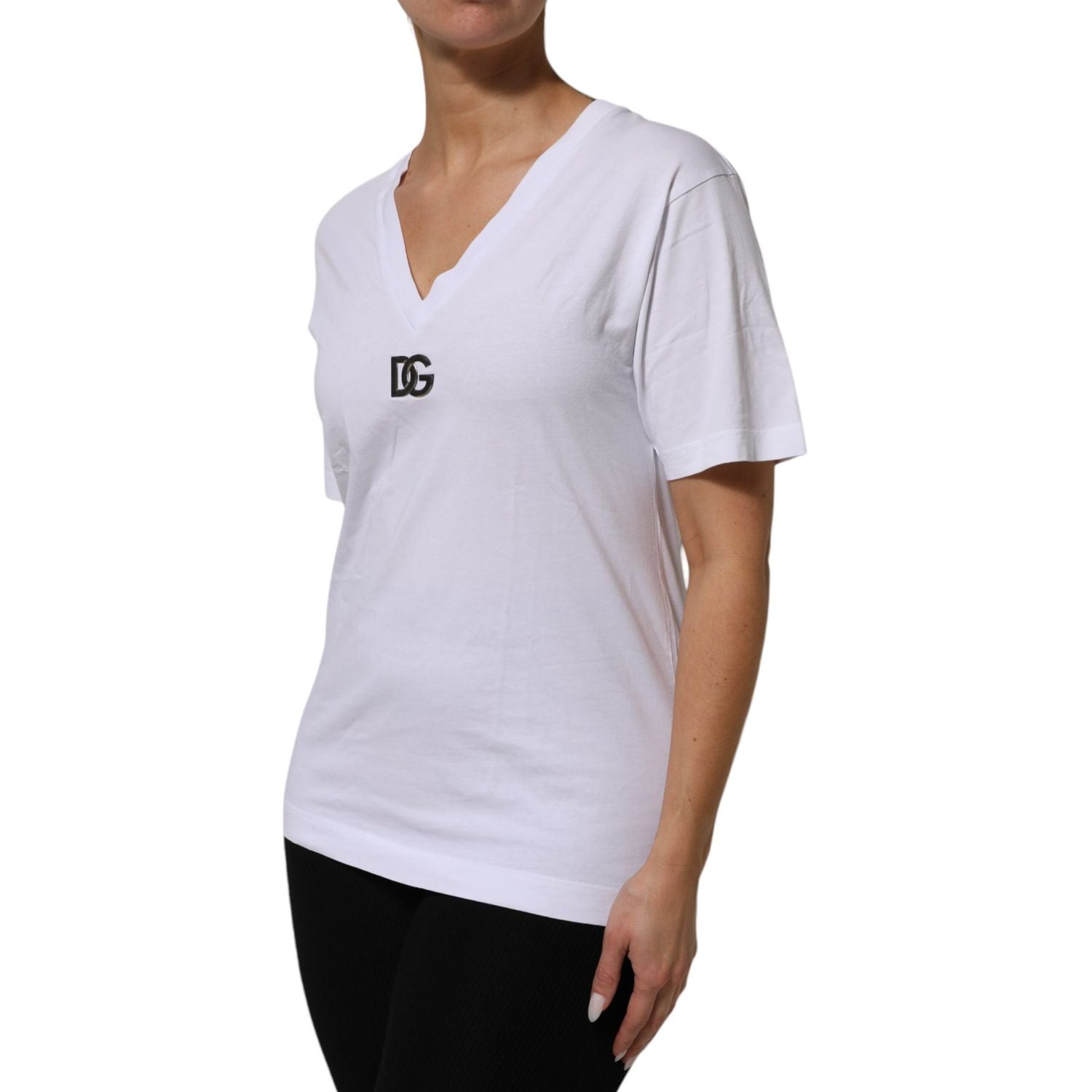 Dolce & Gabbana White Cotton V-Neck Short Sleeves T-Shirt