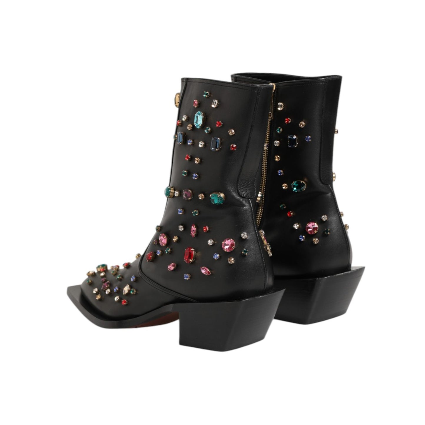Dolce & Gabbana Black Crystal Embellished Men Short Boots Shoes