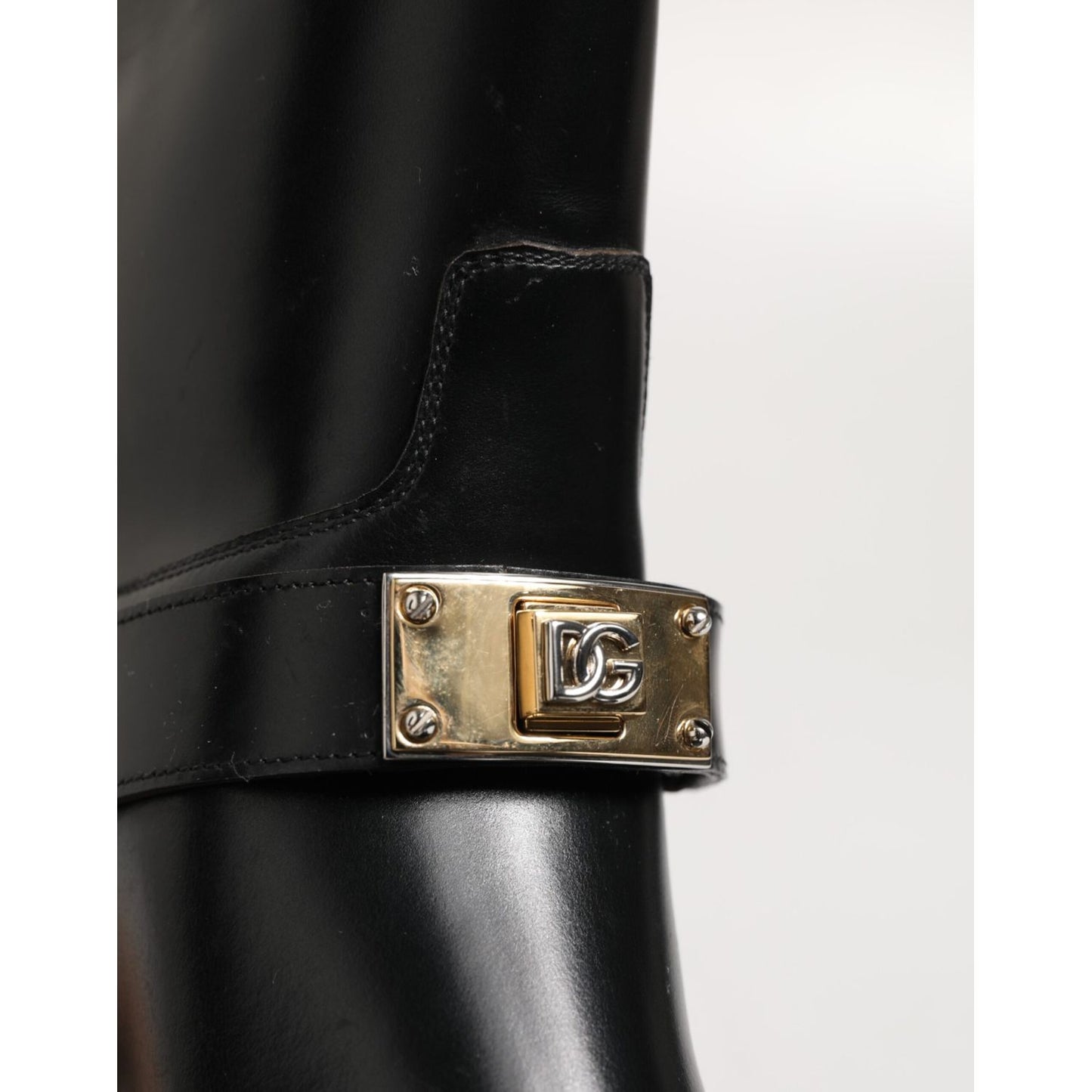 Dolce & Gabbana Black Logo Plaque Over The Calf Boots Shoes