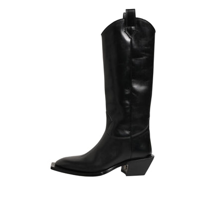 Dolce & Gabbana Black Leather Over The Calf Biker Boots Shoes