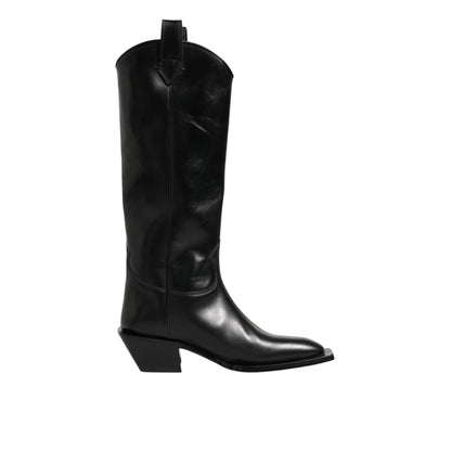 Dolce & Gabbana Black Leather Over The Calf Biker Boots Shoes