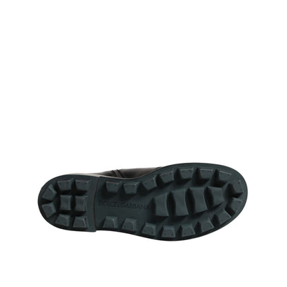 Dolce & Gabbana Black Logo Plaque Mid Calf Biker Boots Shoes