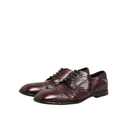 Dolce & Gabbana Bordeaux Leather Lace Up Dress Derby Shoes in a polished leather finish, perfect for formal occasions and tailored looks.