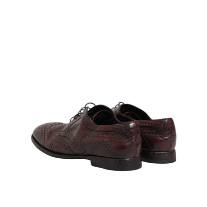 Dolce & Gabbana Bordeaux Leather Lace Up Dress Derby Shoes with polished finish, classic lace-up design, perfect for formal occasions.