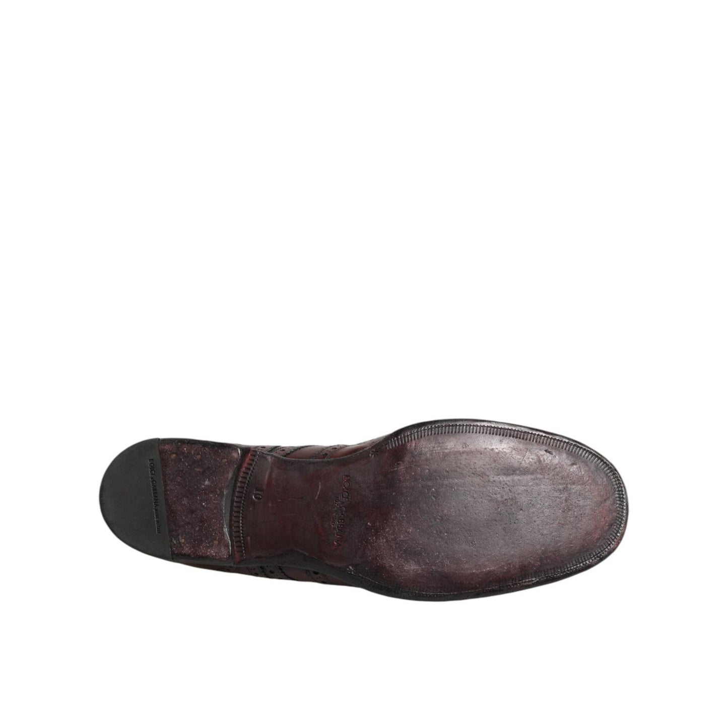 Sole view of Dolce & Gabbana Bordeaux Leather Lace Up Dress Derby Shoes showcasing craftsmanship and quality leather.