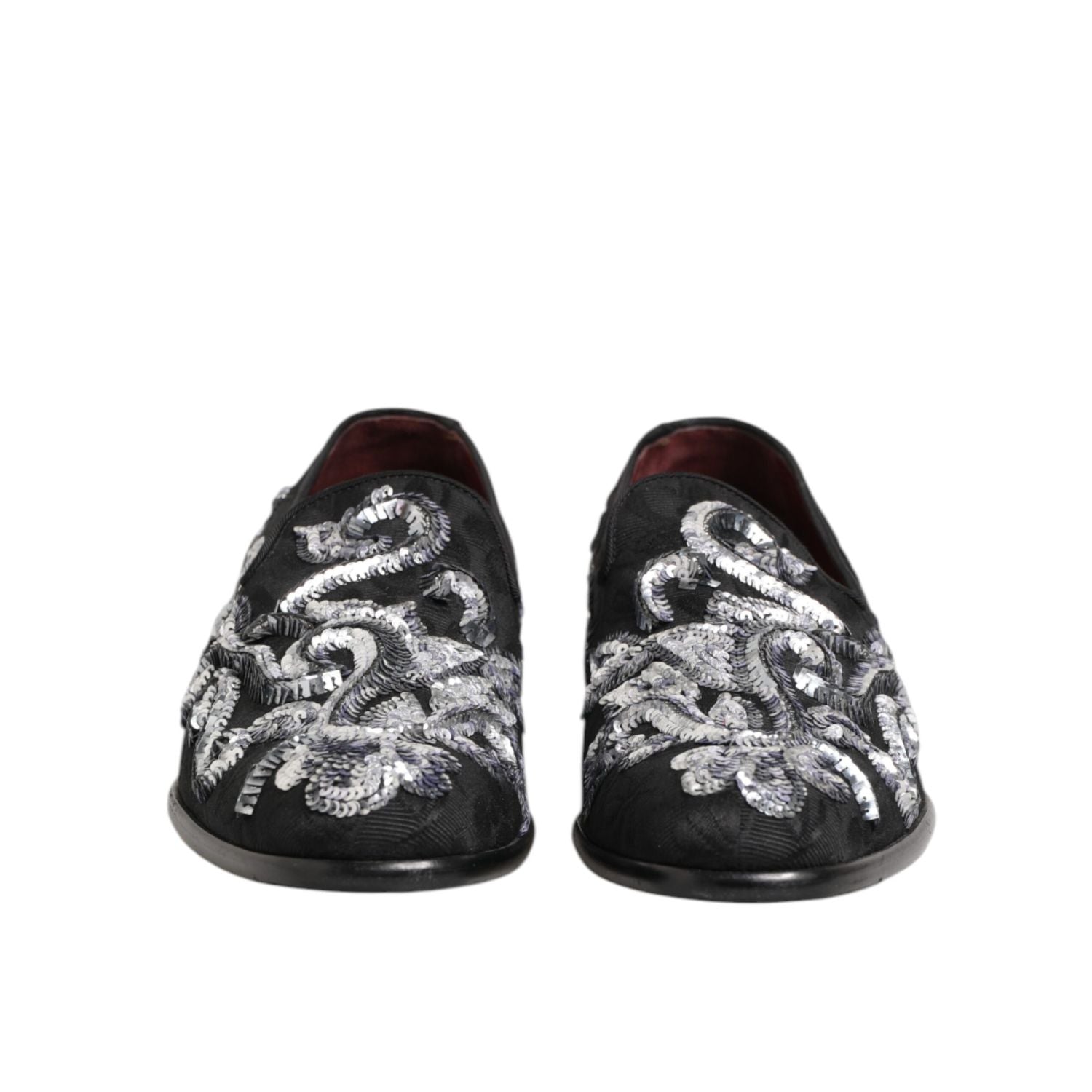 Dolce & Gabbana Black Silver Sequined Loafers Men Dress Shoes