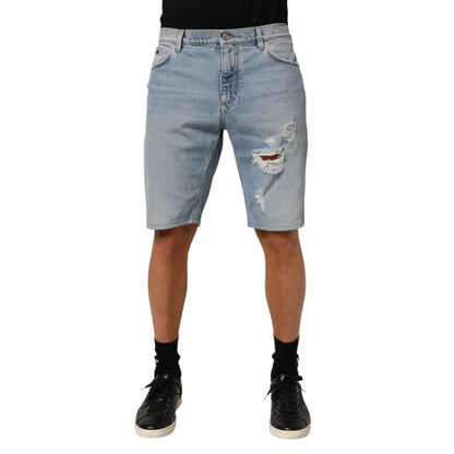 Dolce & Gabbana Blue Cotton Distressed Denim Bermuda  Shorts