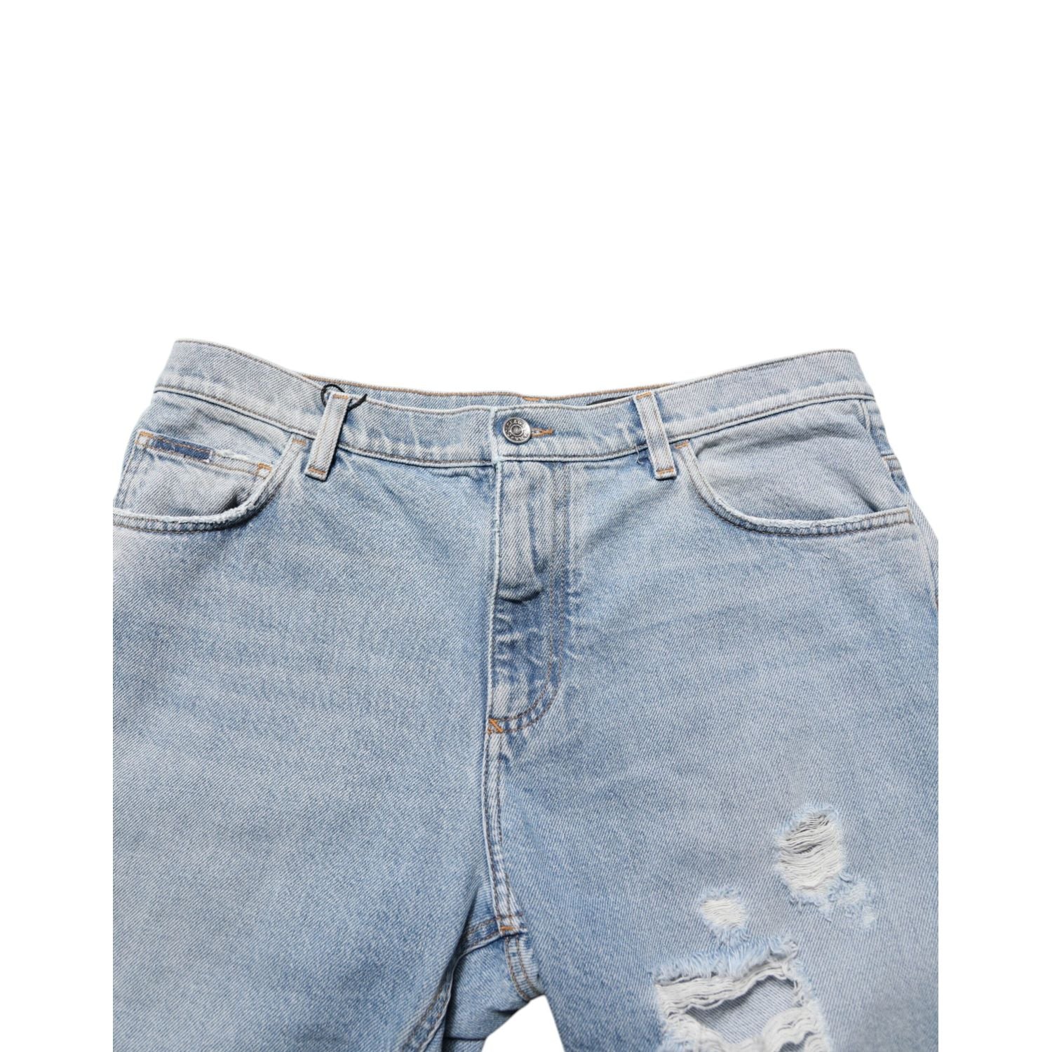 Dolce & Gabbana Blue Cotton Distressed Denim Bermuda  Shorts