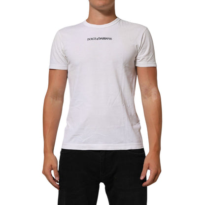 Dolce & Gabbana White Logo Print Cotton Crew Neck Men T-shirt