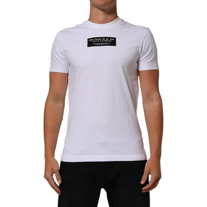 Dolce & Gabbana White Cotton Logo Print Crew Neck Men T-shirt