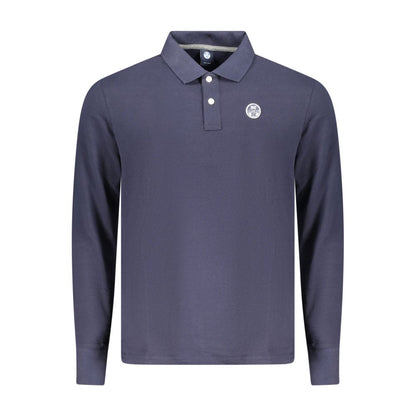 North Sails Blue Cotton Polo Shirt with long sleeves, 2 buttons, logo applique