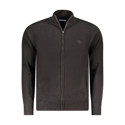 North Sails Black Nylon Sweater long-sleeved cardigan with 2 pockets, zip closure, and logo embroidery