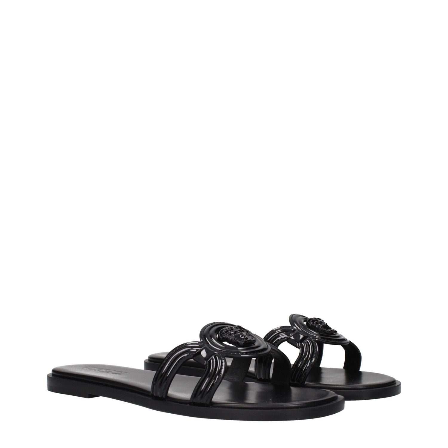 Versace Black Leather Slippers