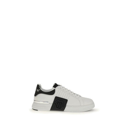 Philipp Plein White Calf Leather Bos Taurus Athletic Sneakers