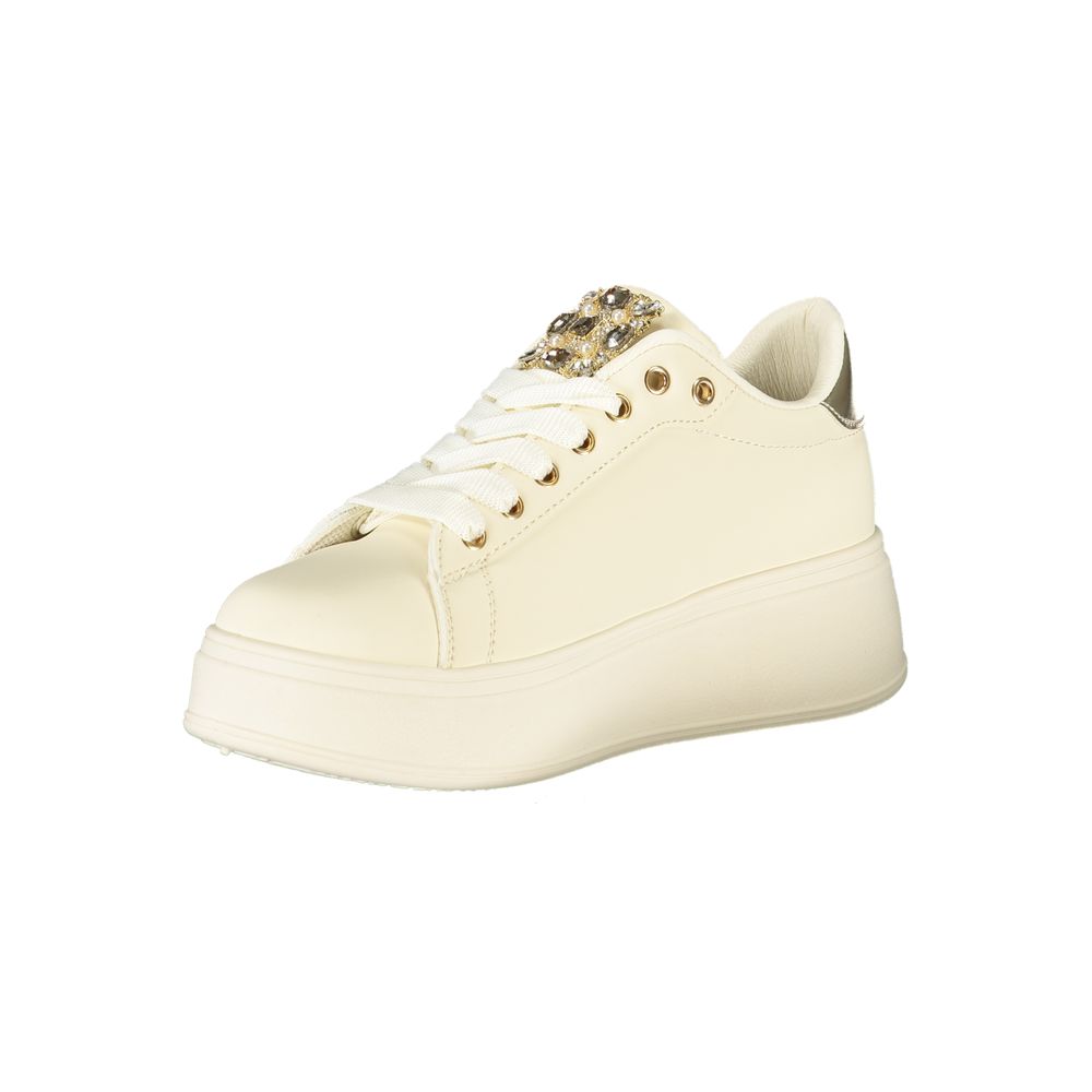 Laura Biagiotti Beige Polyester Women Sneaker with rhinestone details and 5 cm platform