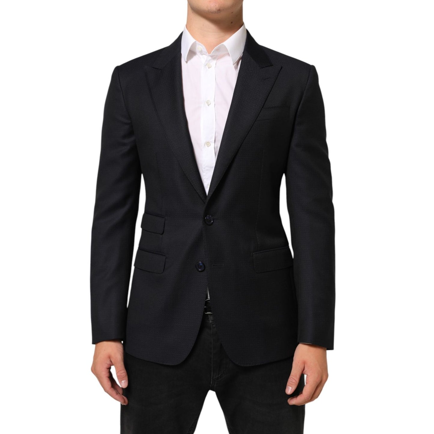 Dolce & Gabbana Dark Blue Wool NAPOLI 2 Button Men Suit Blazer