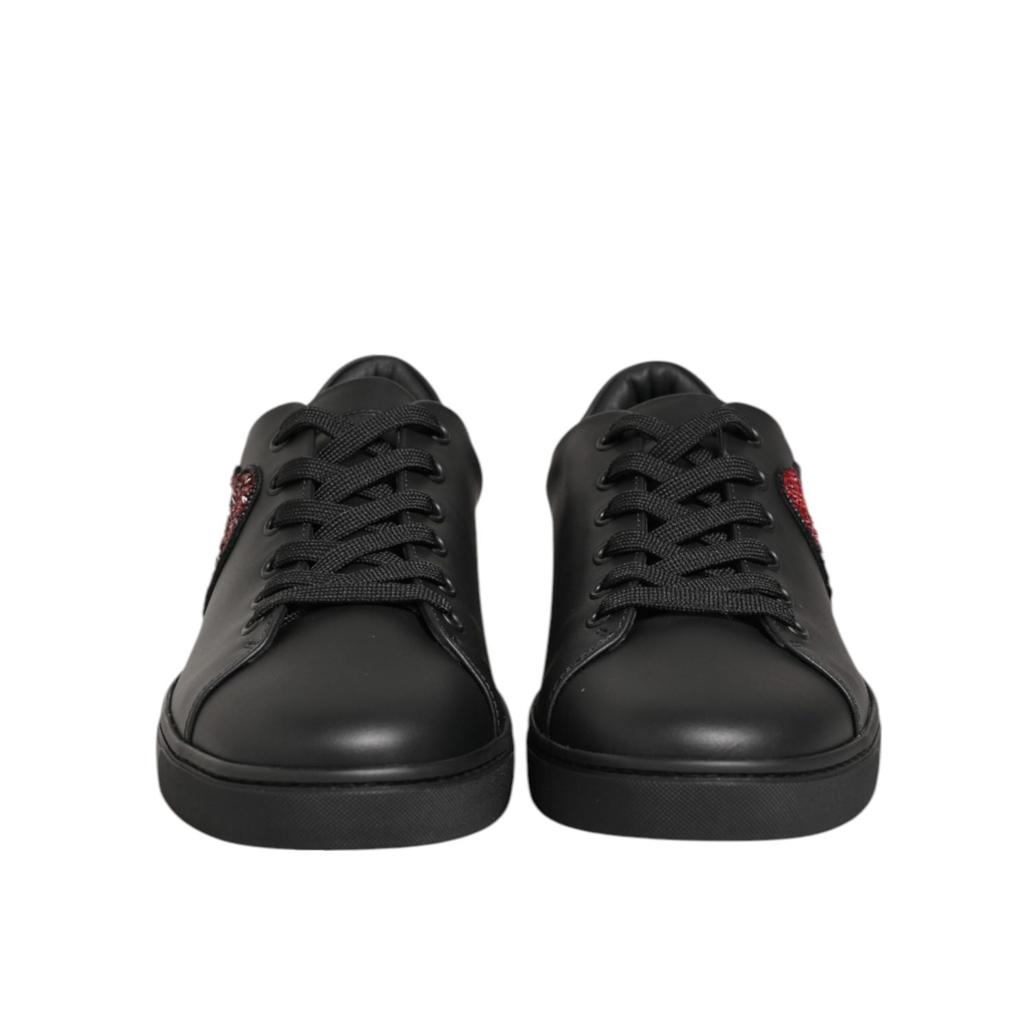 Dolce & Gabbana Black Leather Crystal Heart Sneakers  Shoes