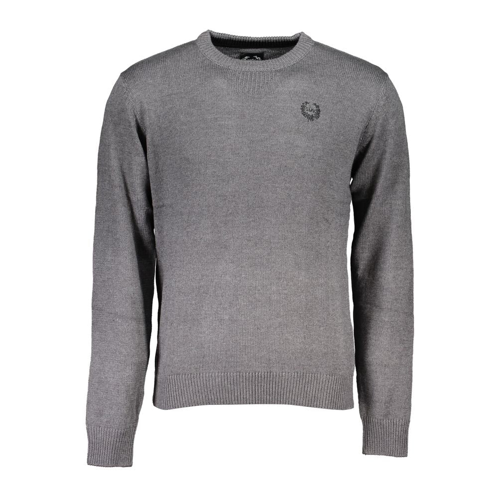 Gianmarco Venturi Gray Cotton Sweater with embroidery logo, long sleeves, and crew neck.