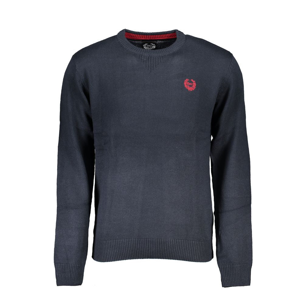 Gianmarco Venturi Blue Cotton Sweater with long sleeves, crew neck, embroidery, and logo.