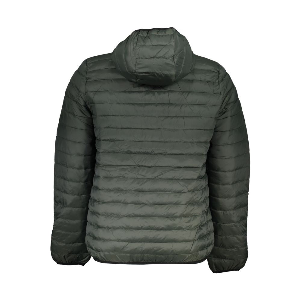 Gianmarco Venturi Green Polyamide Jackets & Coat, long-sleeved with hood and pockets, back view.
