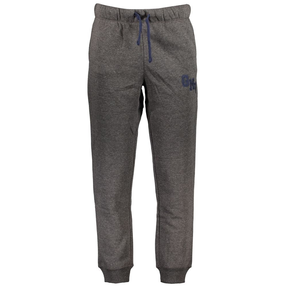 Gianmarco Venturi Gray Cotton Pant with elastic waist, laces, 3 pockets, ankle cuffs, embroidery, and logo detail.