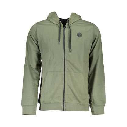 Gianmarco Venturi Green Cotton Sweatshirt with hood, zip closure, and two pockets. Long-sleeved brushed design with logo application.