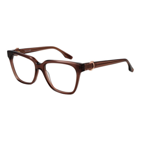 Trussardi Brown Acetate Glasses (Frames) for women with full-rim square design, plastic demo lenses, and 51-16-145 dimensions.