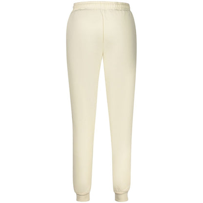 Norway 1963 White Cotton Pant sports trousers with elastic waist, lace, fleece, and applique logo, featuring ankle cuff and pockets.