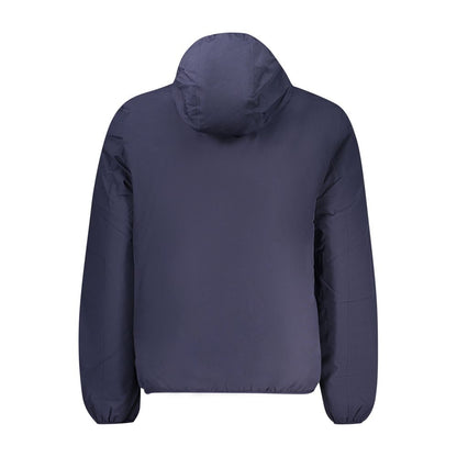 Back view of Norway 1963 Blue Polyester Men's Jacket featuring hood and sleek design, perfect for stylish and functional outerwear.