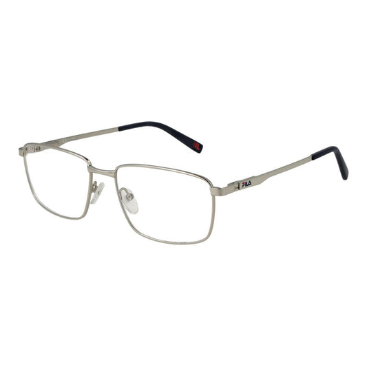 Fila Silver Stainless Steel Glasses (Frames) with full-rim rectangle style, silver color, and demo plastic lenses.