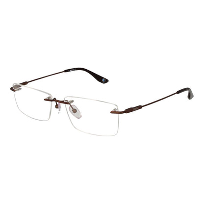 BMW Brown Titanium Glasses (Frames) for men, bottom-rim rectangle style, size 56-15-145, with branded case.