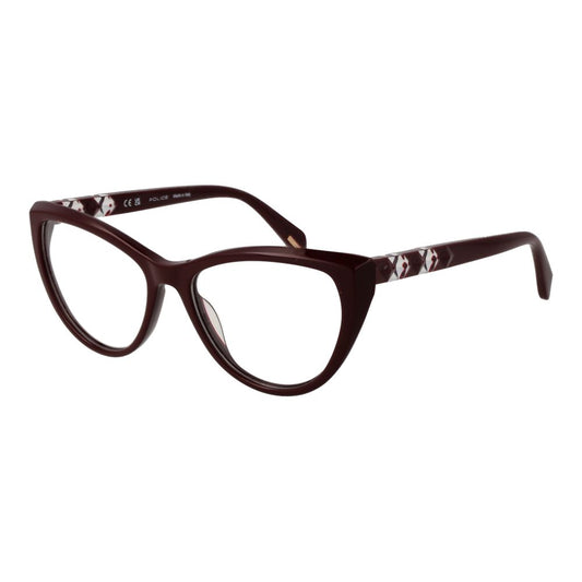 Cat eye Police Burgundy Plastic Glasses (Frames) for women with full-rim, 53mm lenses, and 16mm bridge. Burgundy plastic frame and temples.