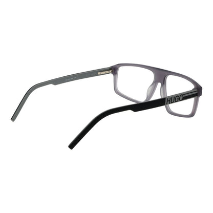 Hugo Boss Gray Acetate Glasses (Frames) featuring full-rim design with rectangle demo lenses, grey acetate frame, spring hinge for men.