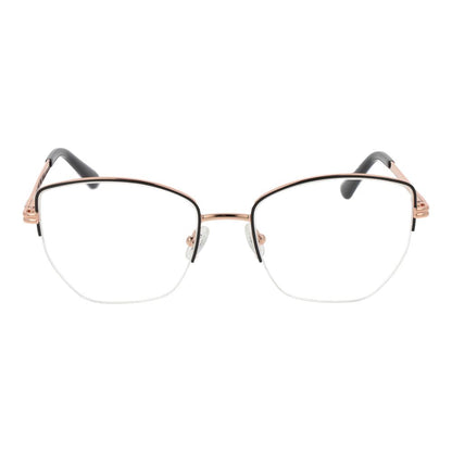 Guess Gray Metal Glasses (Frames) for women in half-rim style with grey metal frame, demo lenses, and rectangle shape.