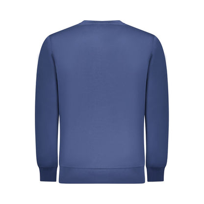 Back view of Rifle Blue Cotton Men Sweater showcasing stylish long-sleeves and crew-neck design, perfect for modern trendsetters.