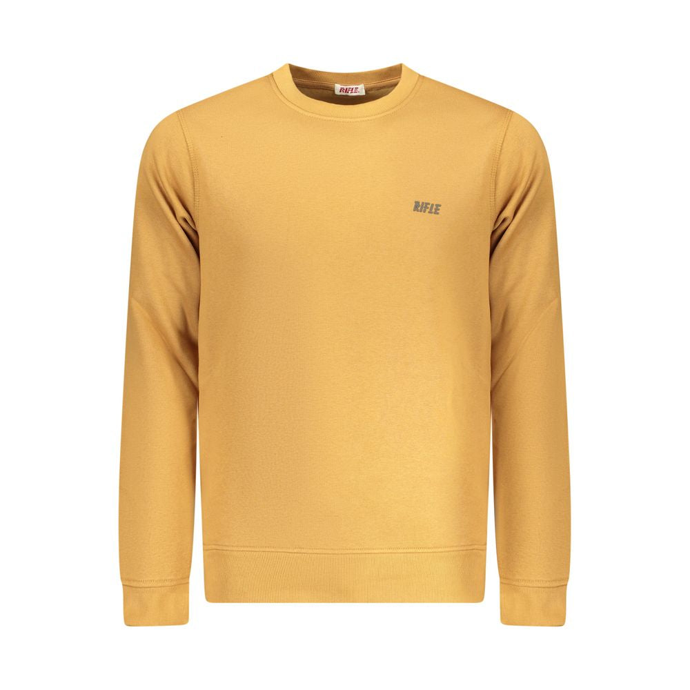 Rifle Brown Cotton Men Sweater with embossed logo, showcasing trendy and luxe fashion in a comfortable crew neck style.
