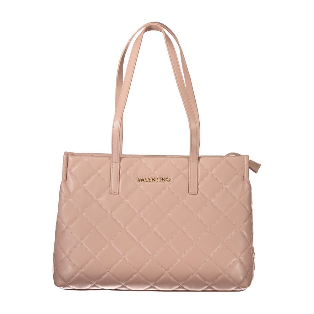 Mario Valentino Pink Polyethylene Handbag with zip closure and logo, featuring 2 handles, laptop compartment, and contrasting details.