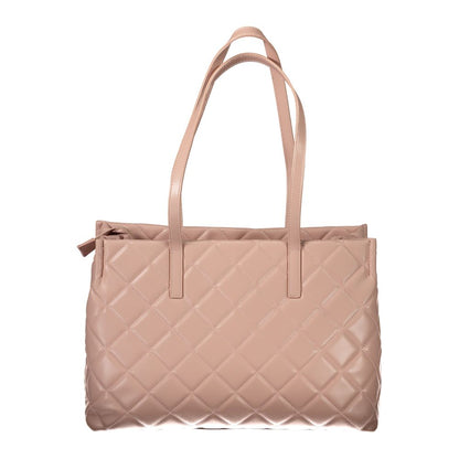 Mario Valentino Pink Polyethylene Handbag with two handles, laptop compartment, central pocket, contrasting details, and zip closure.