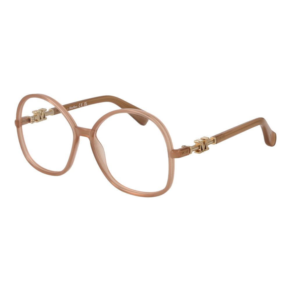 Max Mara Pink Plastic Glasses (Frames), round rose color, full-rim style, for women, demo lenses, 55mm width, 140mm temples, plastic material.