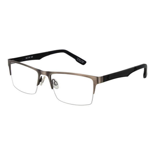 Spy Gray Plastic Glasses (Frames) for men, gunmetal half-rim, rectangle style with demo lenses, plastic material, spring hinge, 54-18-140 size.