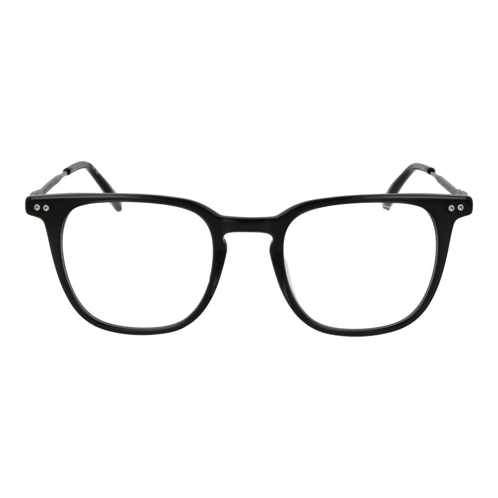 Tommy Hilfiger Black Acetate Glasses (Frames) in rectangle style, full-rim design with demo lenses, ideal for men.