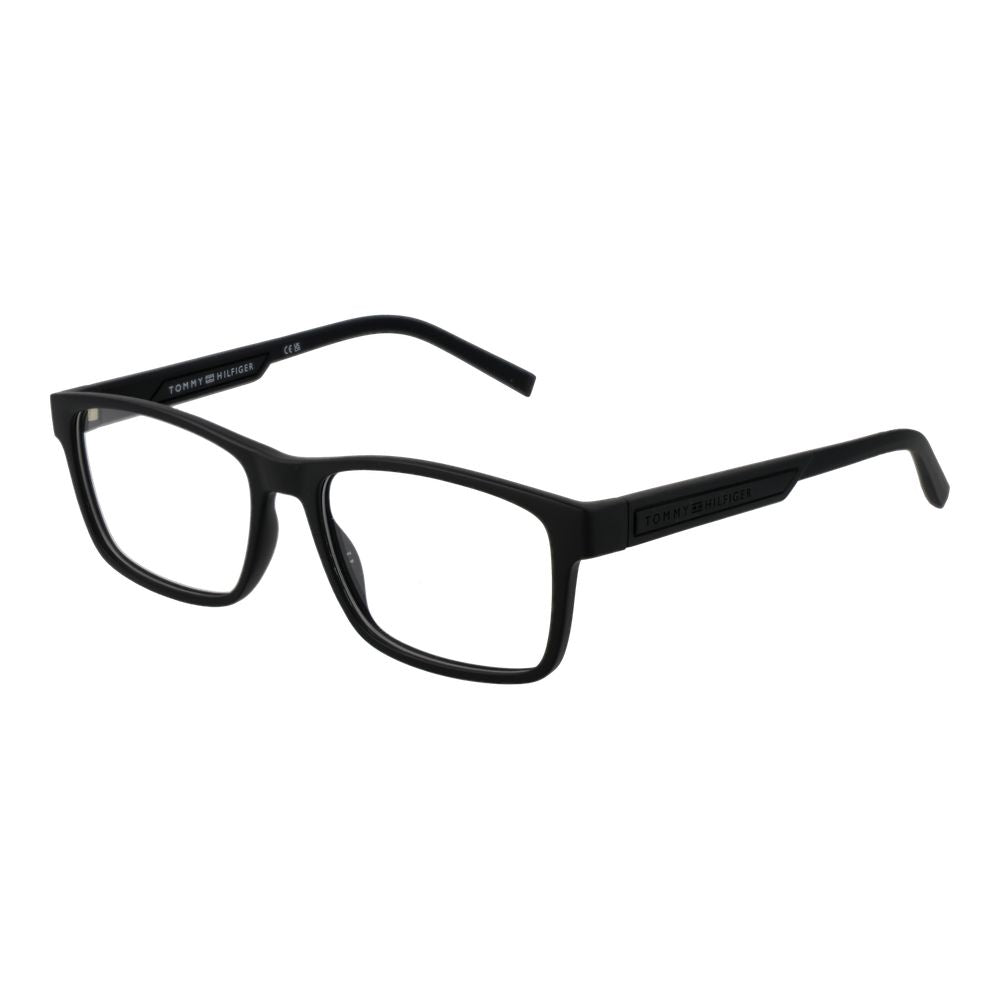 Tommy Hilfiger Black Polyamide Glasses (Frames) for men, full-rim rectangle style with demo lenses and spring hinge.