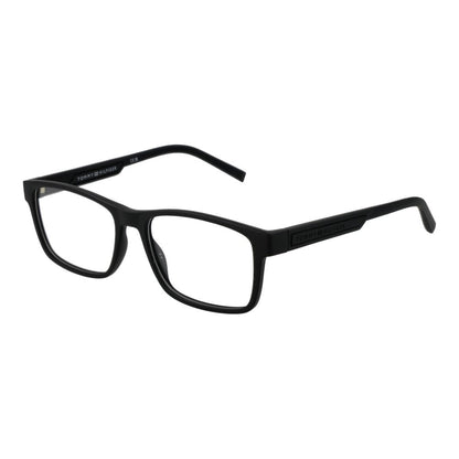 Tommy Hilfiger Black Polyamide Glasses (Frames) for men, full-rim rectangle style with demo lenses and spring hinge.