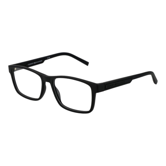 Tommy Hilfiger Black Polyamide Glasses (Frames) for men, full-rim rectangle style with demo lenses and spring hinge.