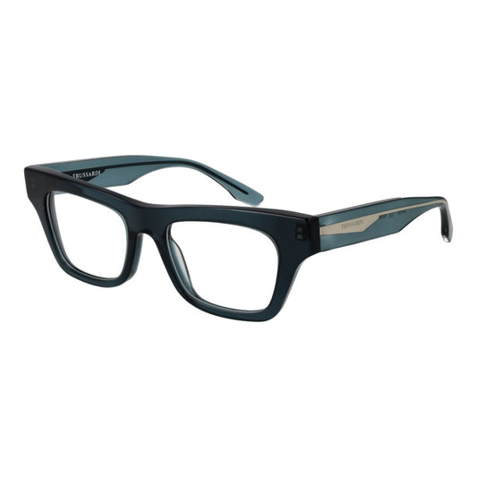Trussardi Blue Acetate Glasses (Frames) for women, full-rim rectangle style with demo lenses, blue acetate frame, includes branded case.