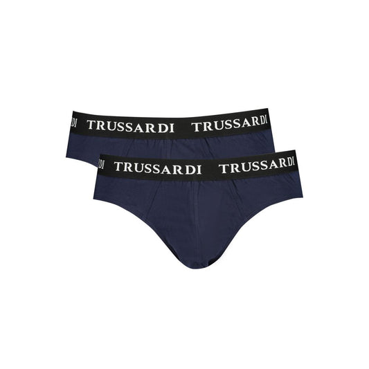 Trussardi Blue Cotton Underwear with branded elastic waistband, bi-pack design, featuring logo print and elastic waistband.