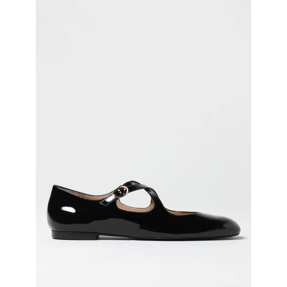 Stuart Weitzman Black Patent Leather Ballet Flats for women, size 6.5, elegant slip-on design.