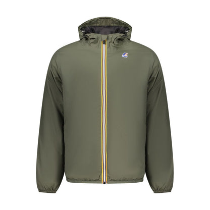 K-WAY Green Polyamide Men Jacket with hood and zip front, showcasing outdoor versatility and style.