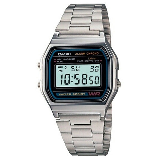 CASIO VINTAGE Mod. ICONIC - BLACK wristwatch with quartz movement, metal strap, resin case, water resistant, unisex design.